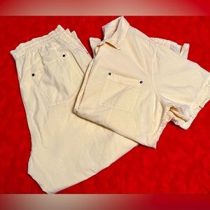 The Avenue 2 Piece Light Yellow Button Up Blouse Top and Pants 18/20